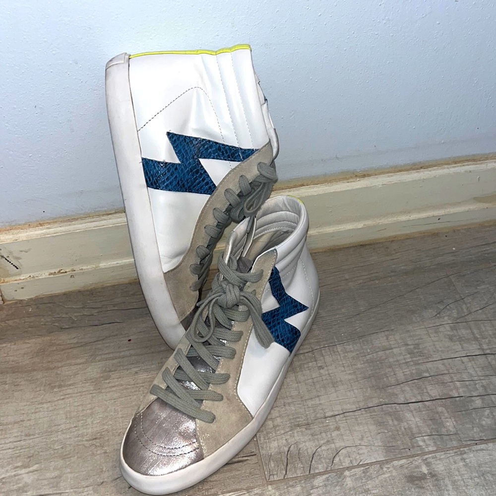 Sam Edelman Blue lightning bolt zip up side high tops size 8!